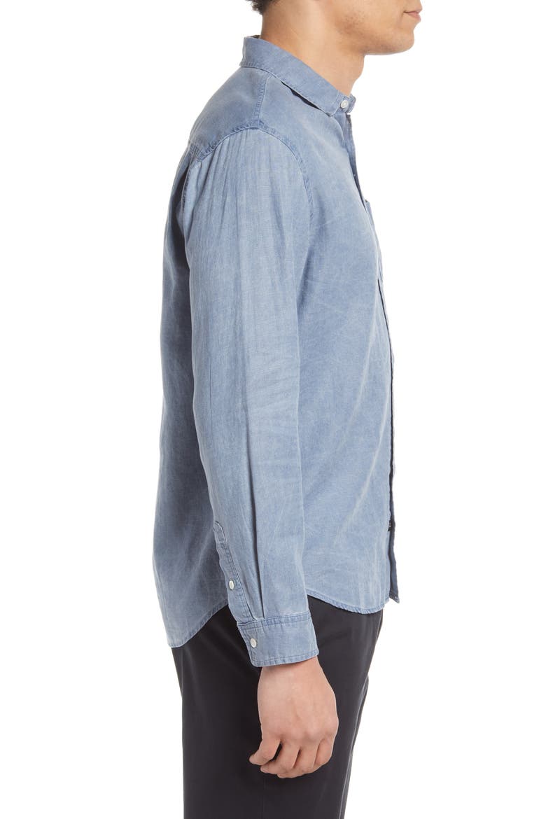 Mykonos Linen Blend Button-Up Shirt, Alternate, color, AEGEAN