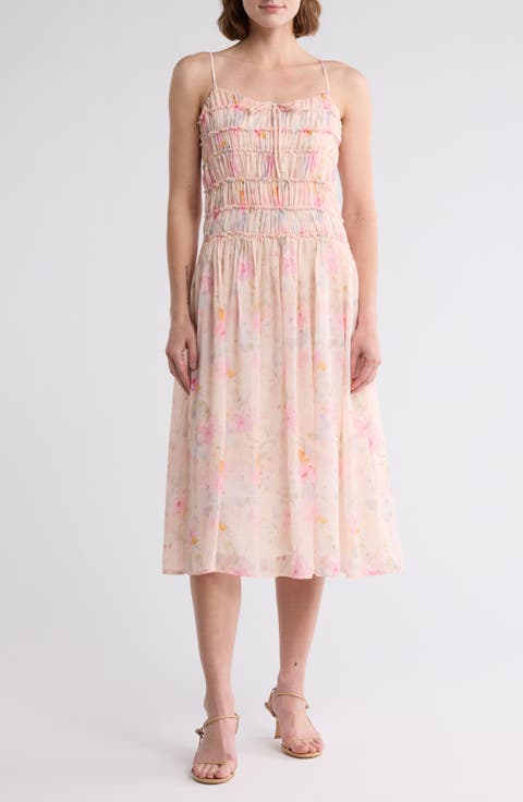 Shirred Fit & Flare Midi Dress