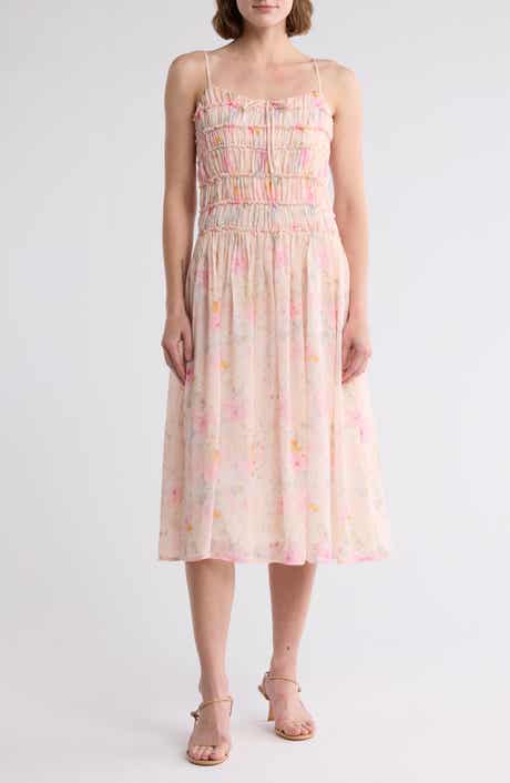 Lush Shirred Fit & Flare Midi Dress