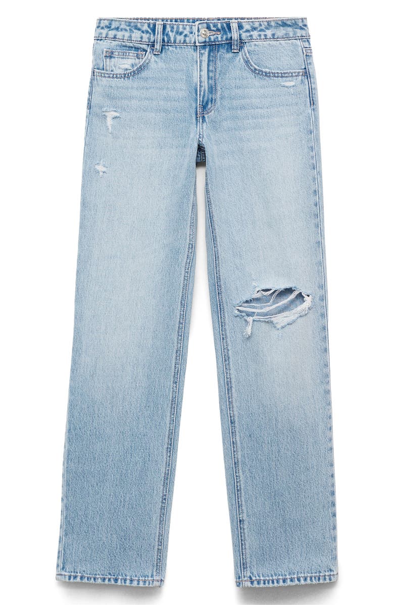 MANGO TEEN Ripped Low Rise Straight Leg Jeans, Alternate, color, Light Blue