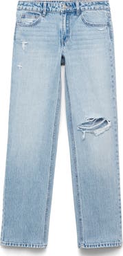 MANGO TEEN Ripped Low Rise Straight Leg Jeans