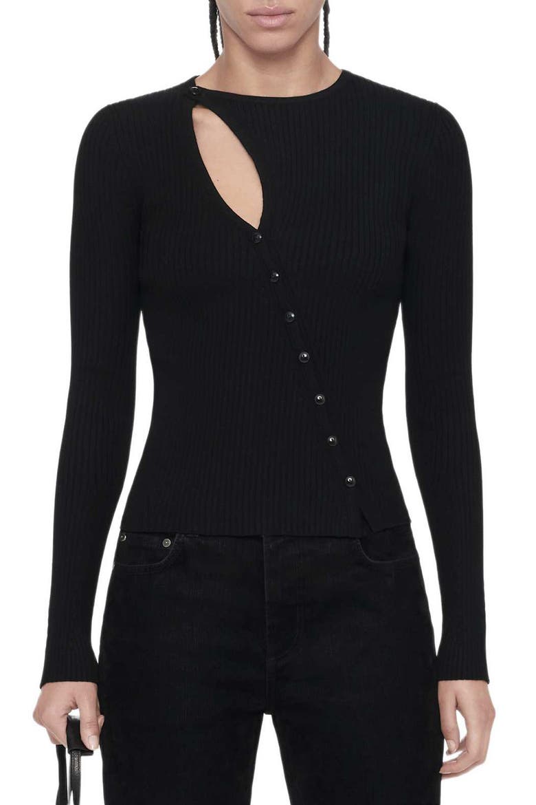 Cruz Asymmetric Button Through Top, Main, color, BLACK