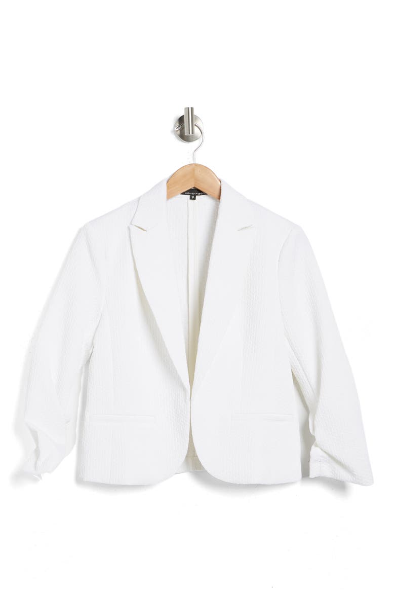 Ruched Sleeve Jacquard Blazer, Alternate, color, WHITE