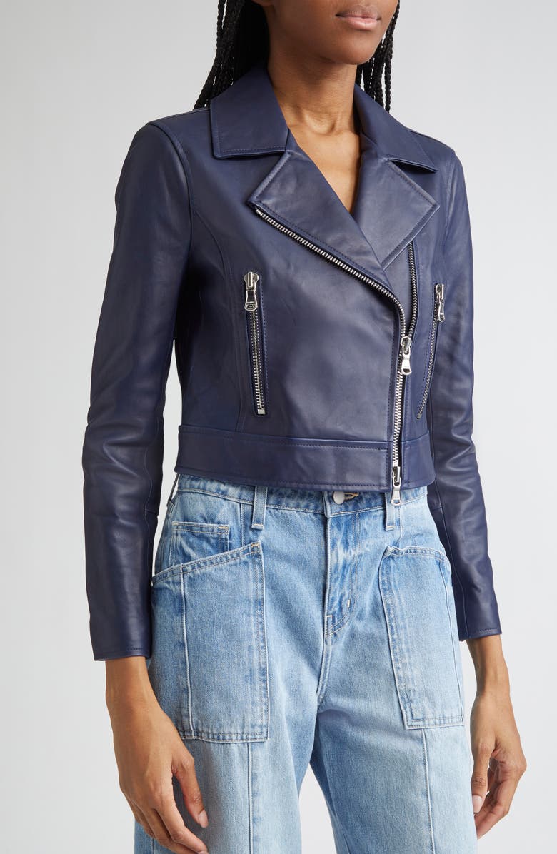 L'AGENCE Onna Crop Leather Biker Jacket, Alternate, color,