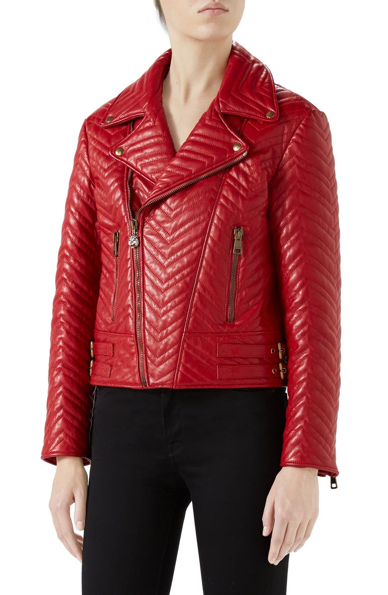 Gucci Heart Quilted Leather Biker Jacket, Main, color, 