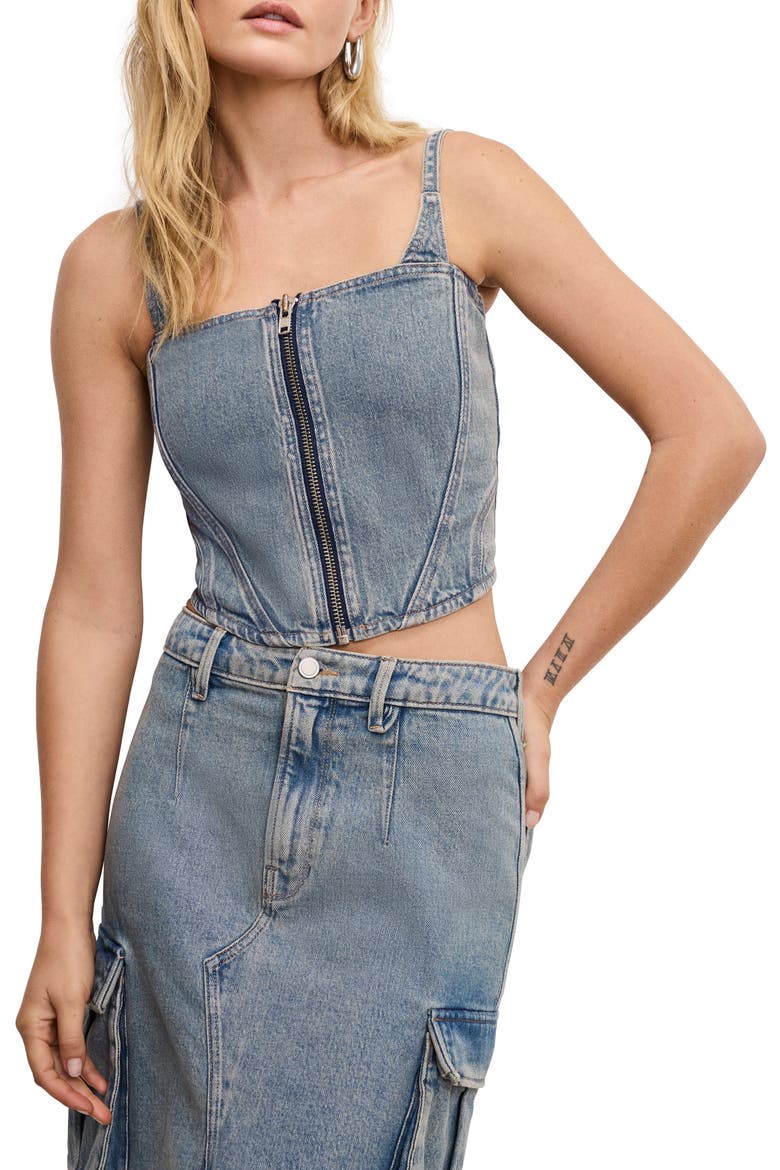 Denim Bustier Crop Top, Main, color, INDIGO762