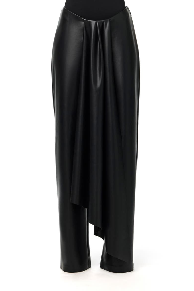Drape Faux Leather Wide Leg Pants, Main, color, BLACK