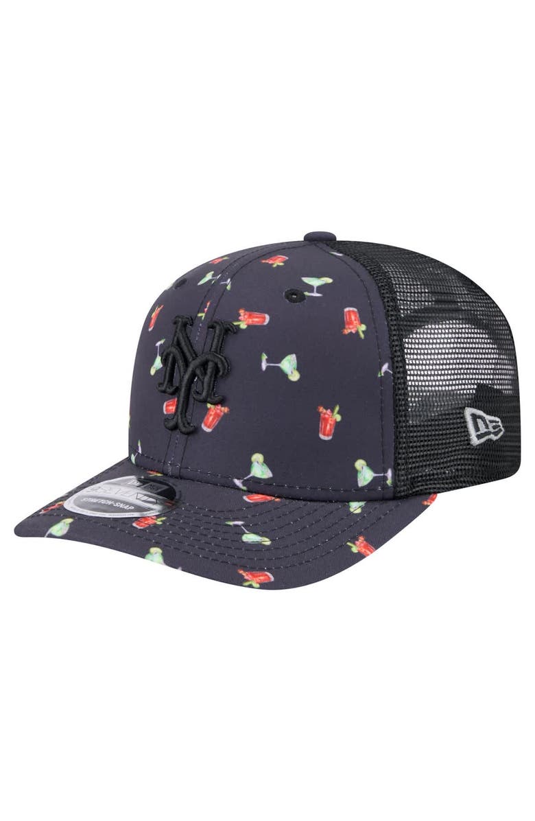 New Era Men's New Era Black New York Mets Adventure Drinks Pattern 9SEVENTY Stretch-Snap Hat, Main, color, Navy