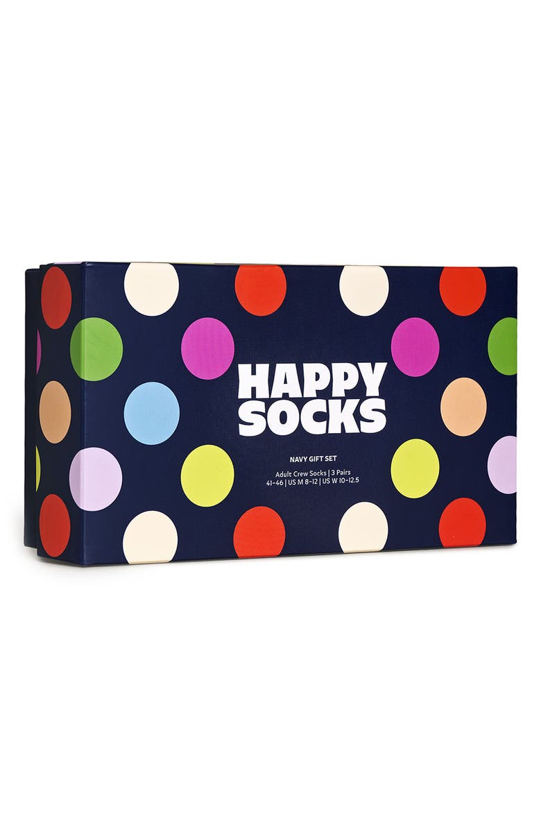 Happy Socks Navy Assorted 3-Pack Crew Socks Gift Box, Alternate, color, Navy Multi