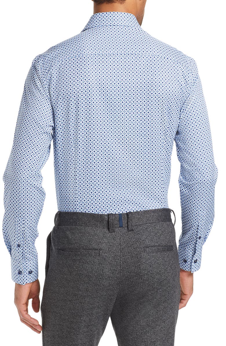 Brooklyn Brigade Slim Fit Geo Print Four Way Stretch Cool Temp Dress Shirt, Alternate, color, 