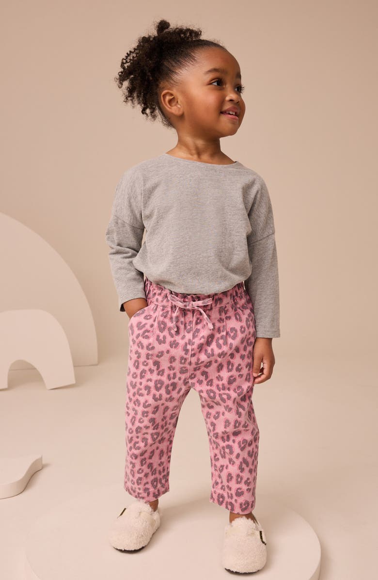NEXT Kids' Leopard Print Drawstring Jeans, Alternate, color, Pink Multi