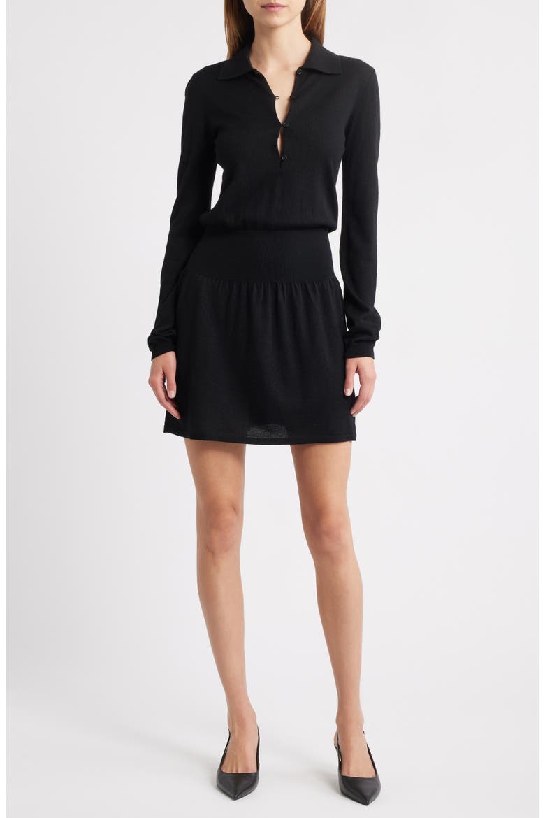 The Smart Polo Long Sleeve Merino Wool Sweater Dress, Main, color, BLACK