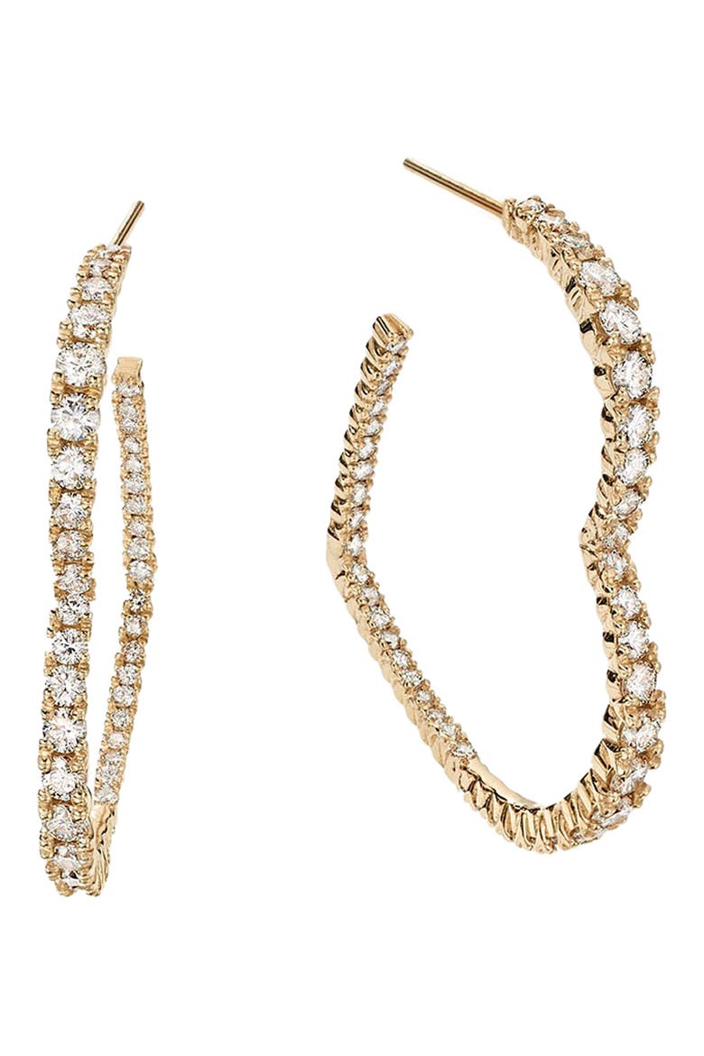 Graduated Diamond Heart Hoop Earrings, Main, color, YELLOW GOLD