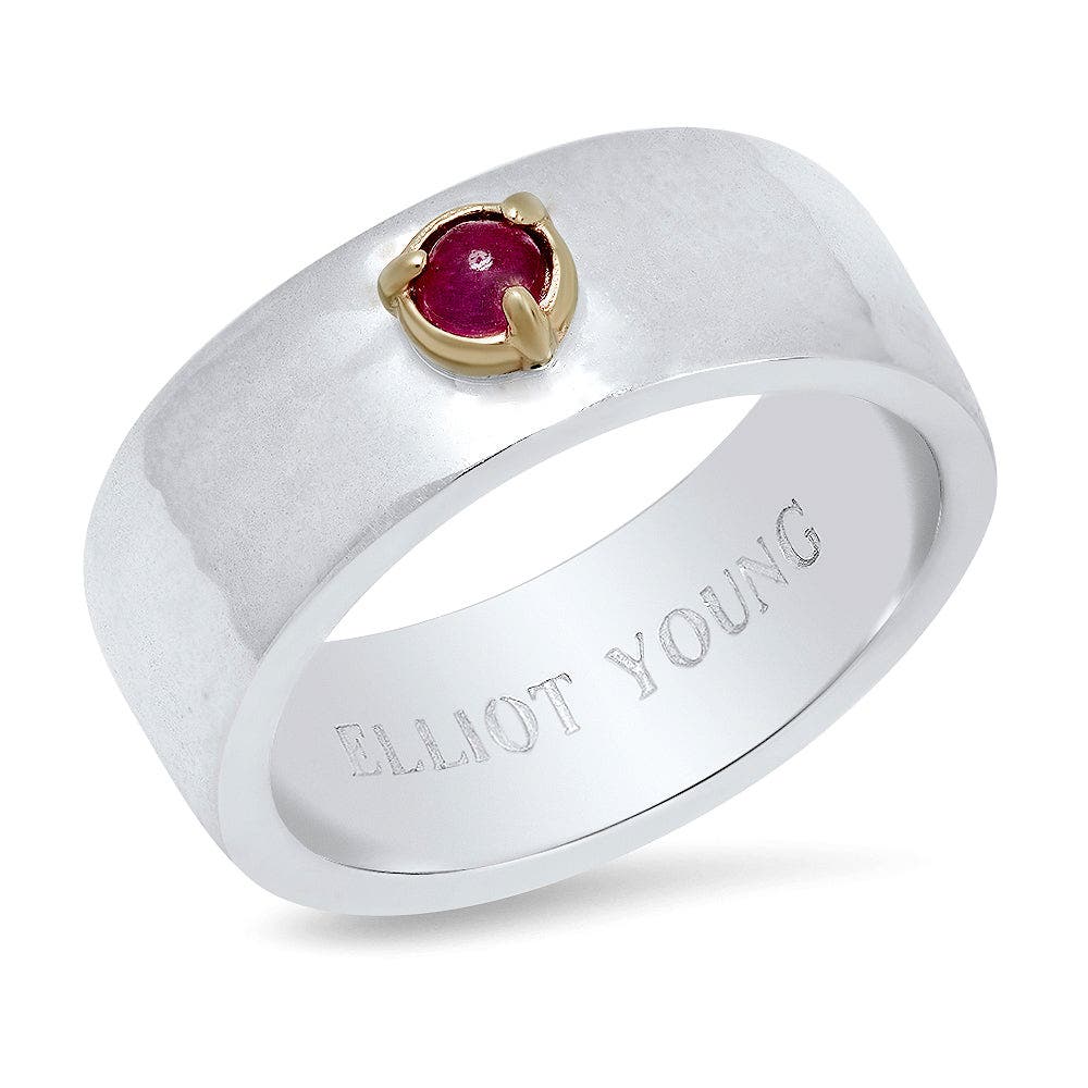 ELLIOT YOUNG "Liquid Metal" Wide Band Claw Ring in Ruby 