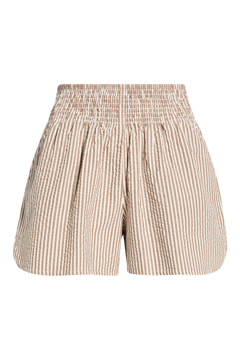 Isla Stripe Cotton & Kapok Seersucker Shorts, Alternate, color, MOCHA STRIPE