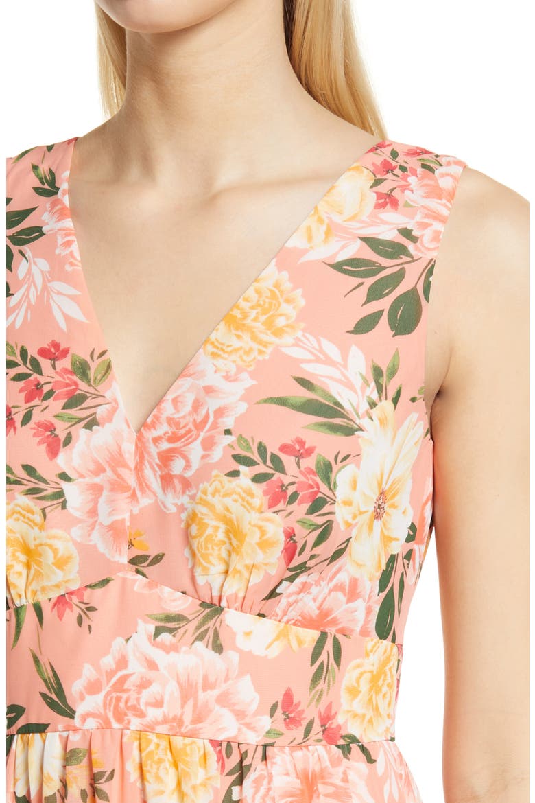 Floral Sleeveless Tiered Ruffle Midi Dress, Alternate, color, BLUSH