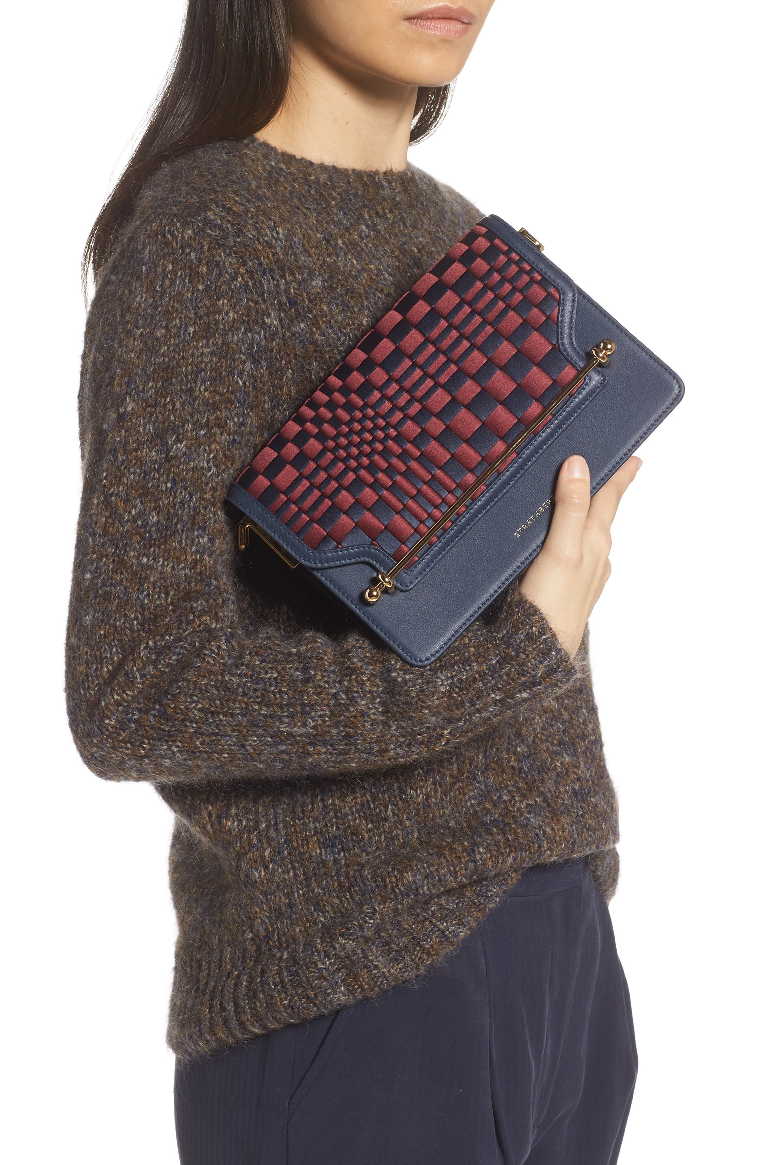 Strathberry Weave East/West Satin & Leather Crossbody Bag, Alternate, color, 