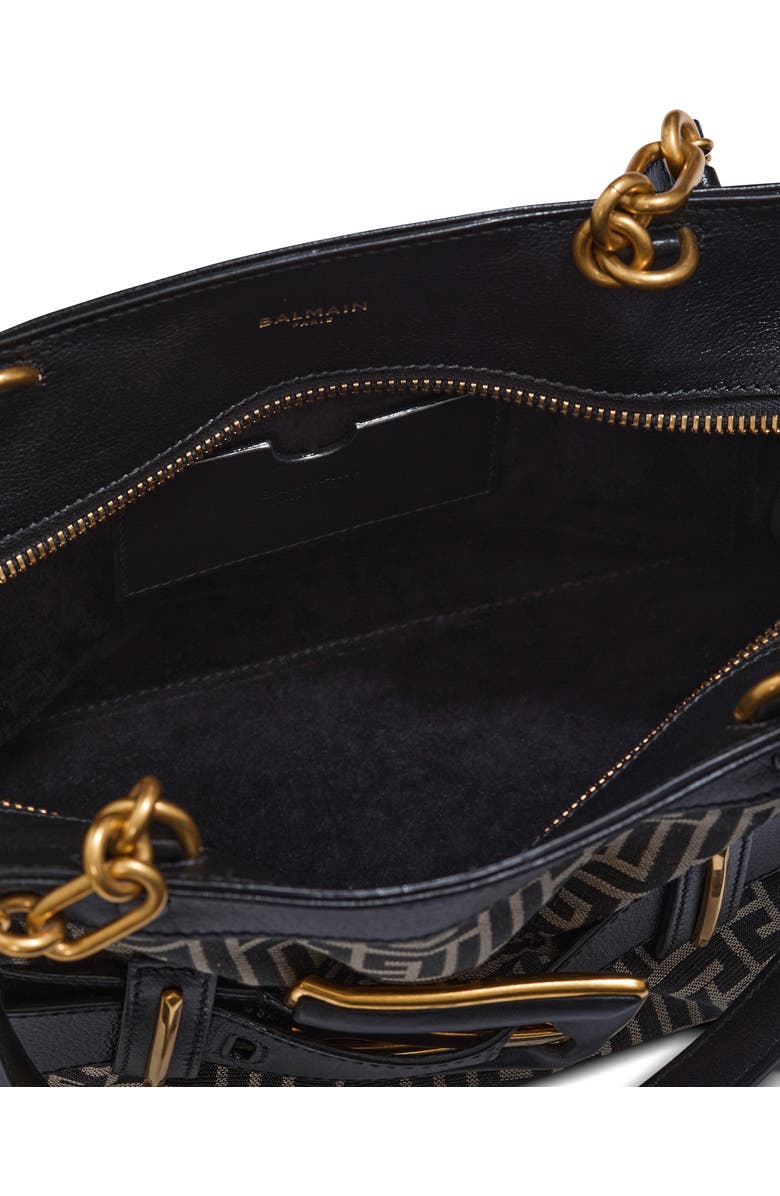 Balmain Leather and monogram jacquard Anthem bag, Alternate, color, Black