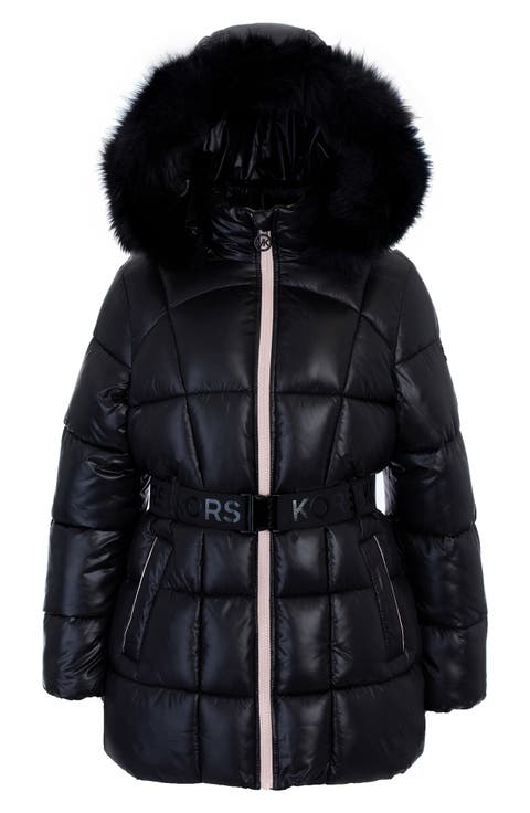Kids' Faux Fur Hooded Quilted Puffer Jacket (Big Kid)