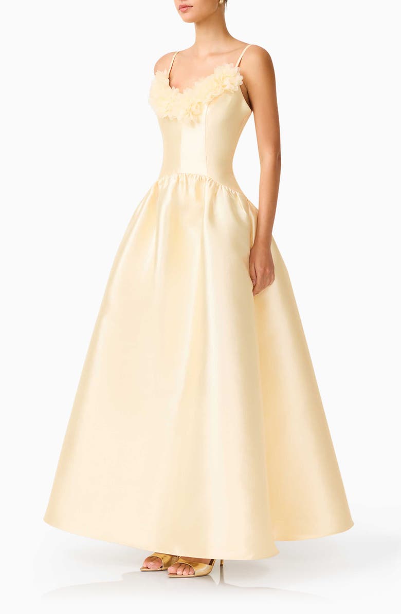 Elliatt Ruffle Sateen Fit & Flare Gown, Alternate, color, Yellow