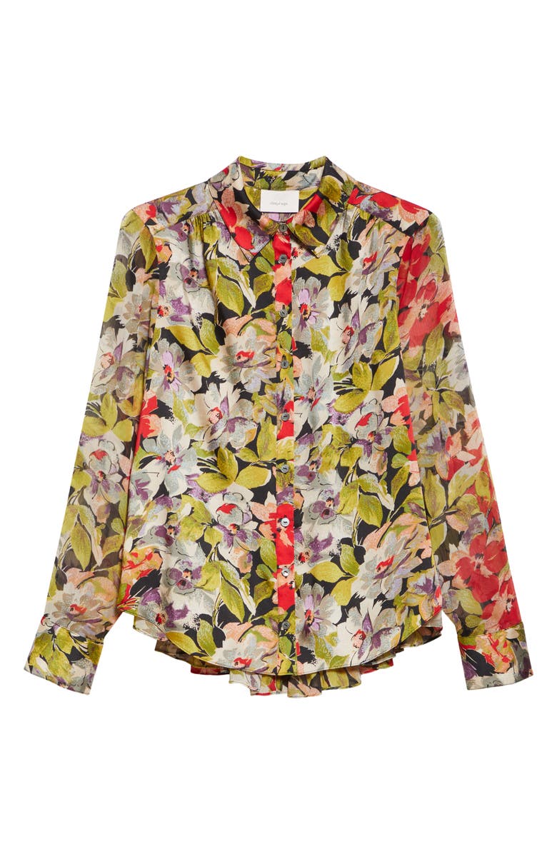 Cinq à Sept Canyon Bloom Print Tiered Ruffle Shirt, Alternate, color, Black Multi