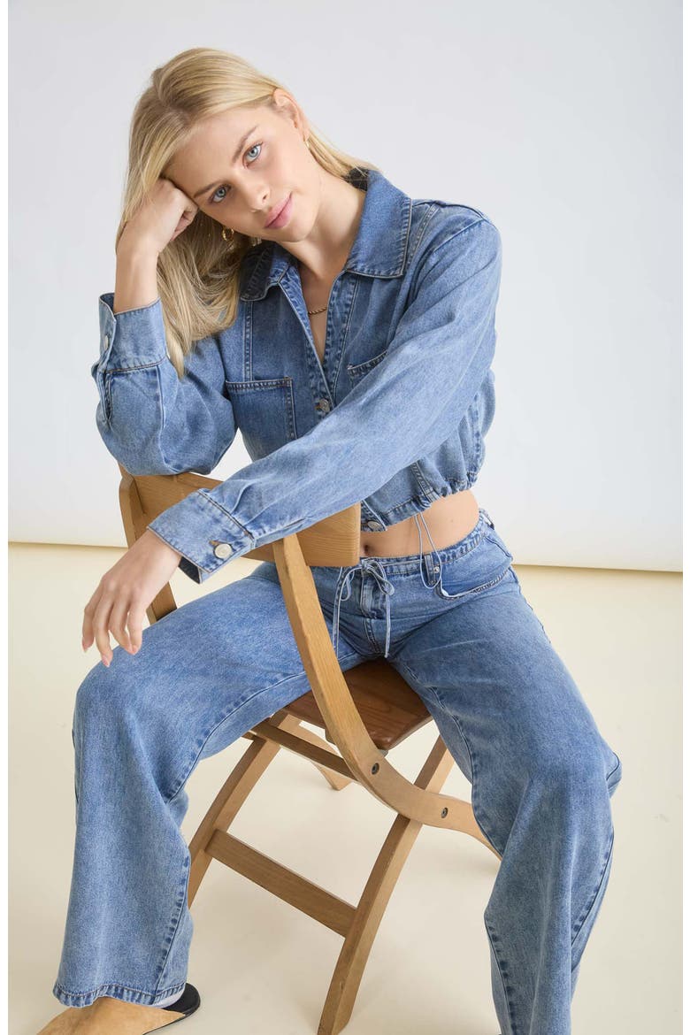 Denim Cropped Button Front Top, Alternate, color, DENIM
