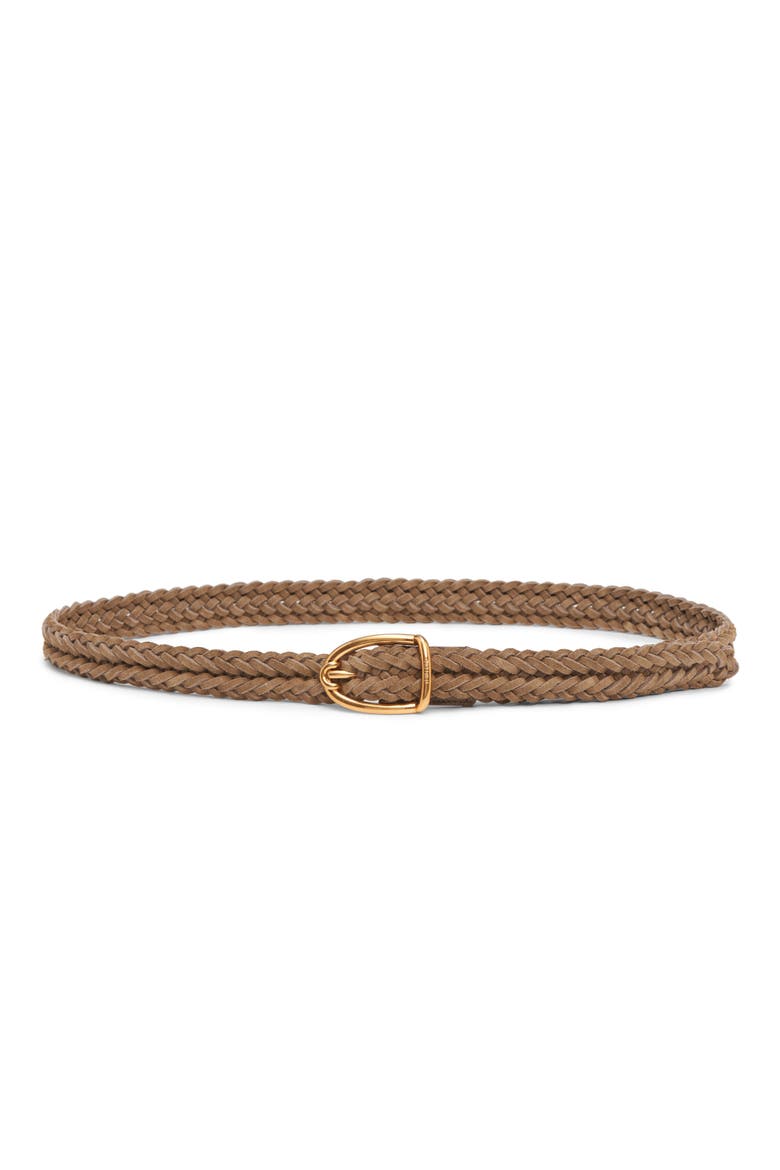 Angled Buckle Woven Suede Belt, Main, color, TAUPE