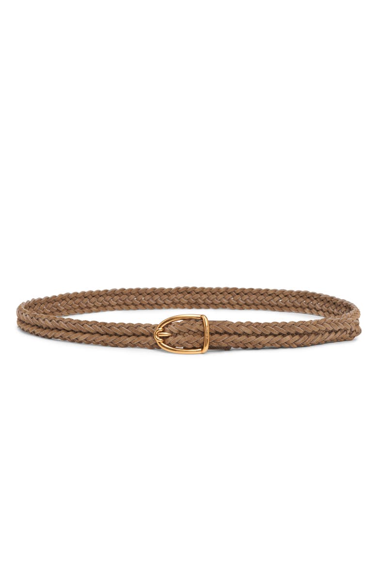 TOM FORD Angled Buckle Woven Suede Belt, Main, color, Taupe