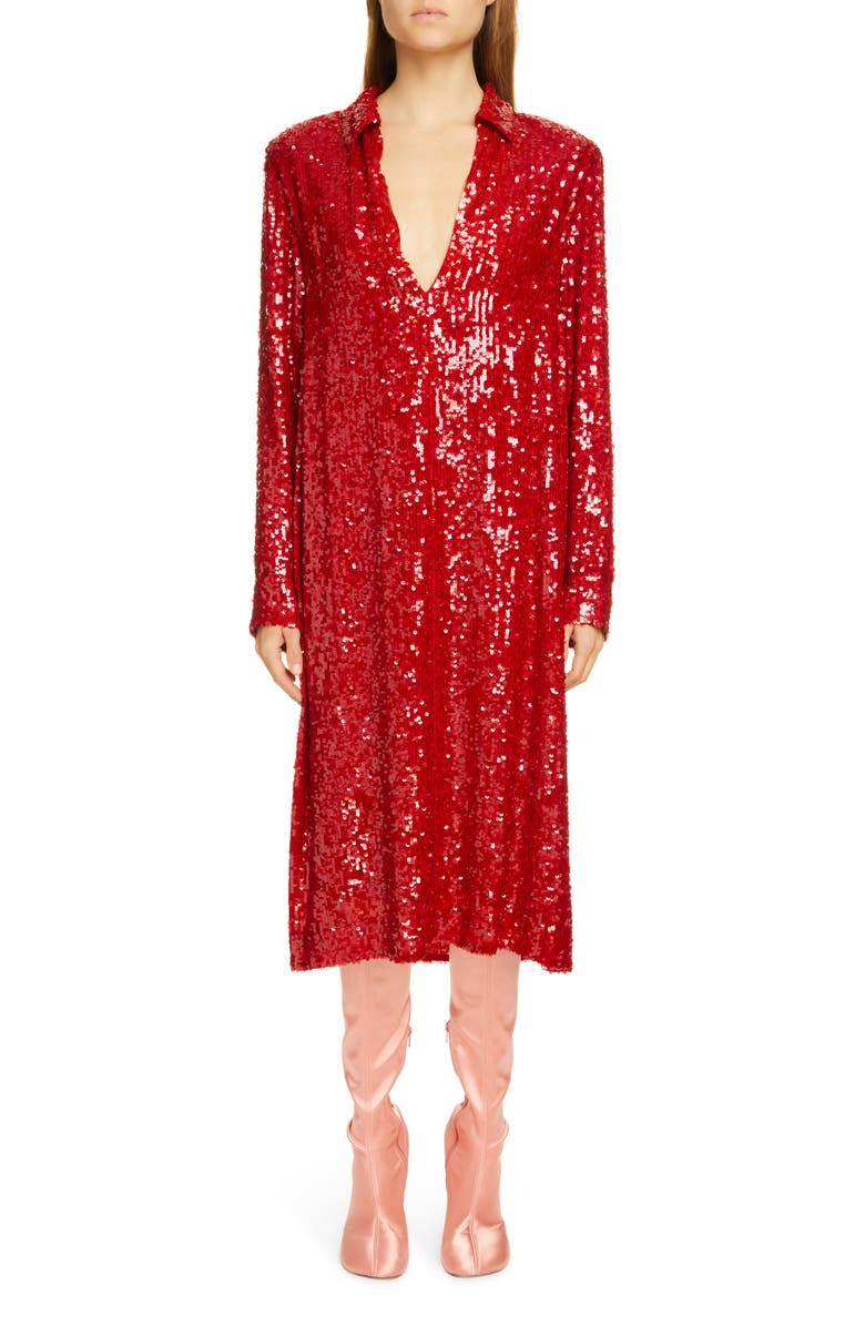 Dries Van Noten Della Sequin Long Sleeve Shirtdress, Main, color, 