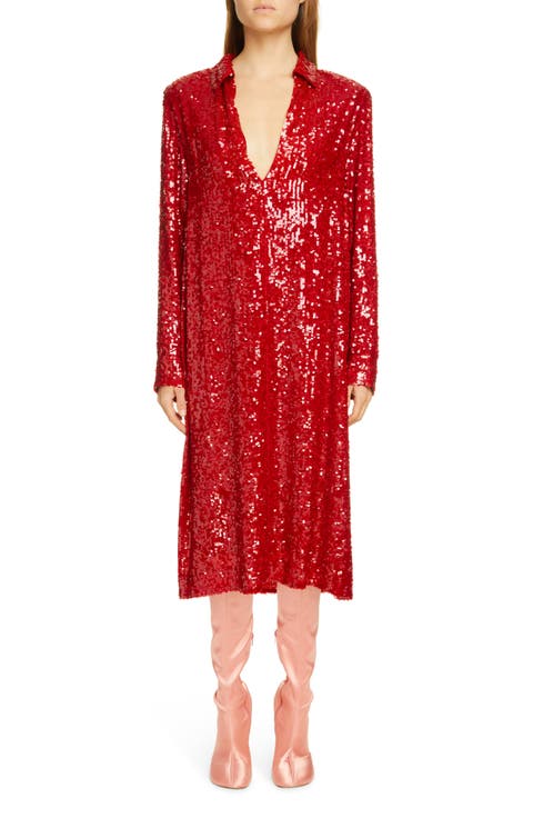 Della Sequin Long Sleeve Shirtdress
