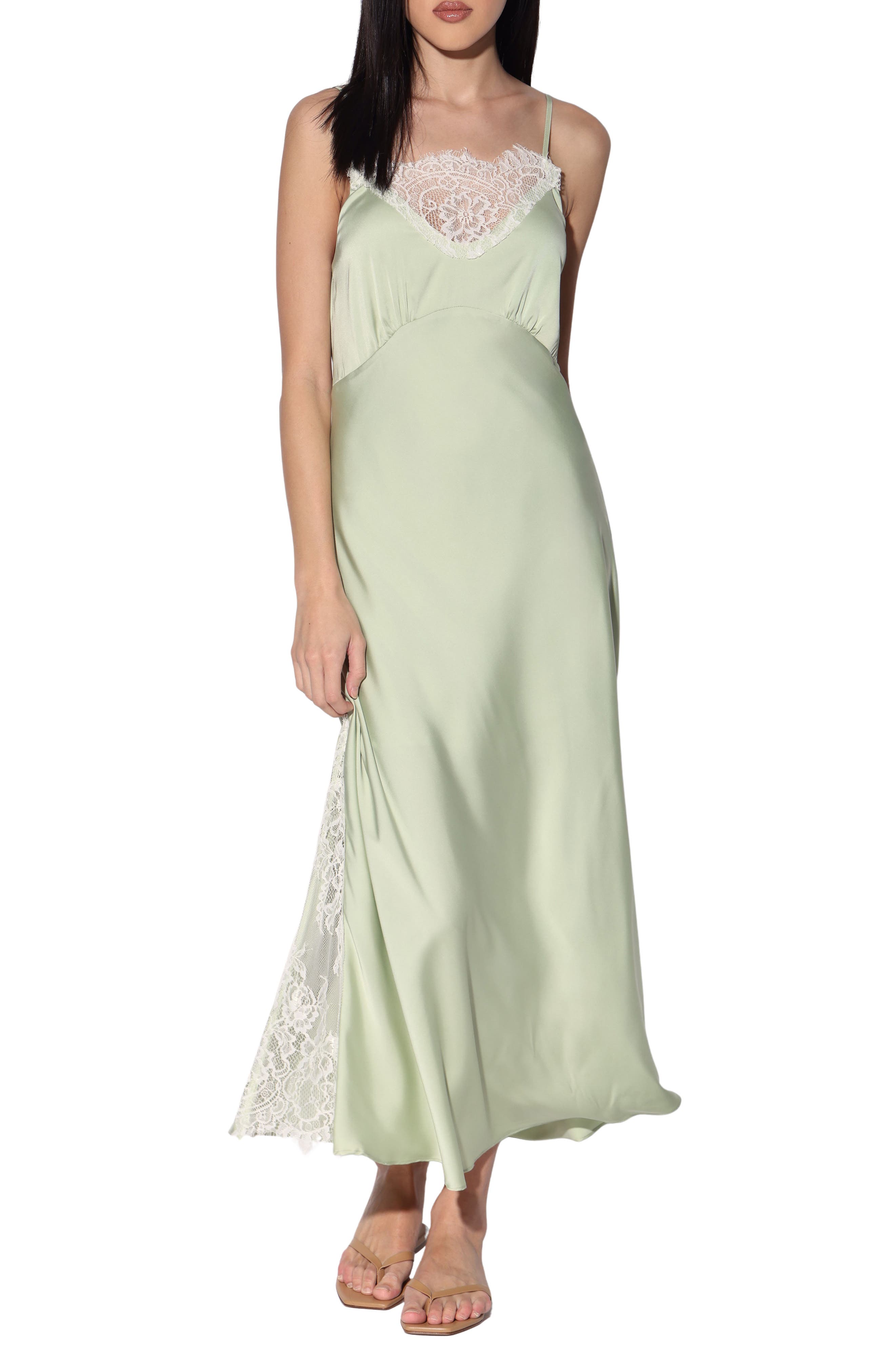 Cynthia Lace Trim Satin Slipdress
