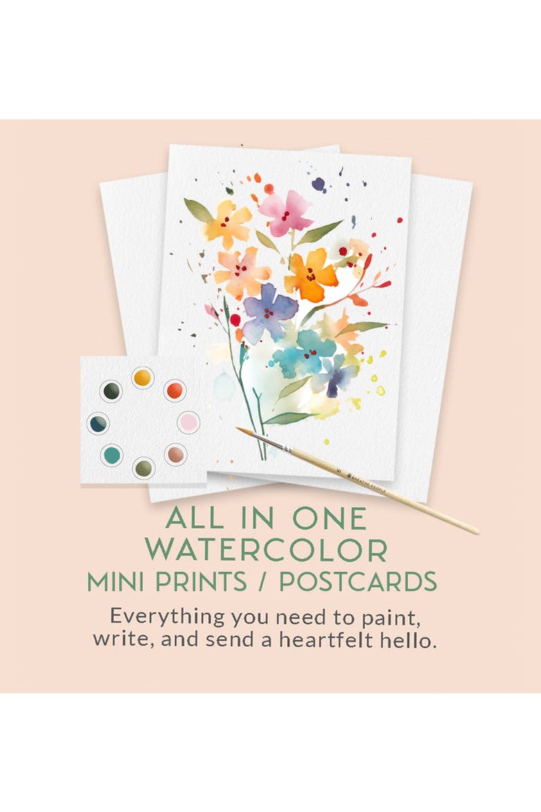 All-in-One Watercolor Art Postcards, Alternate, color, White Floral Watercolor