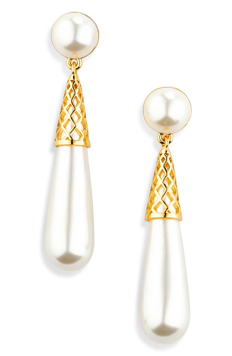 Lele Sadoughi Golden Cage Drop Earrings, Main, color, Pearl