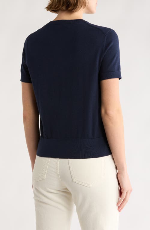 Brooks Brothers Embroidered Short Sleeve Sweater In Blue
