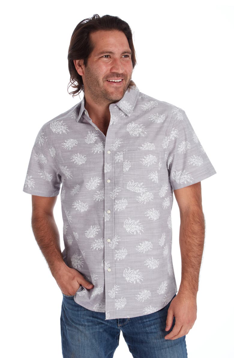 PX Pineapple Print Short Sleeve Button-Up Cotton Chambray Shirt, Alternate, color, 