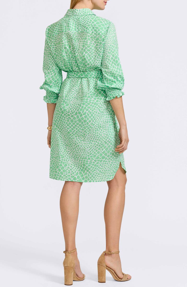 Foxcroft Abby Belted Linen Blend Shirtdress, Alternate, color, New Leaf/ White