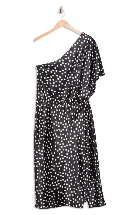 Polka Dot One-Shoulder Satin Midi Dress (Plus)