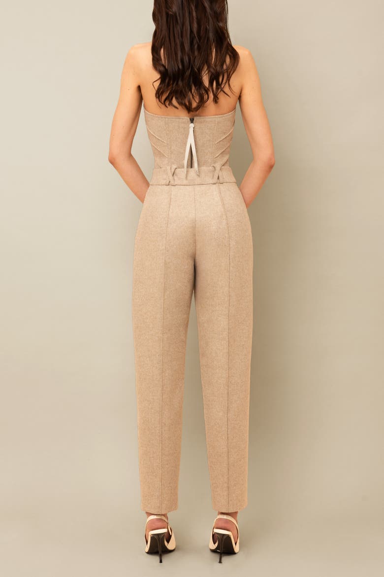 Aconitum Tailored Wool Mesh-Detail Trouser, Alternate, color, Beige