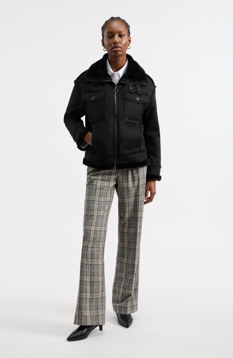 NVLT Faux Fur Trim Faux Suede Biker Jacket, Alternate, color, Black