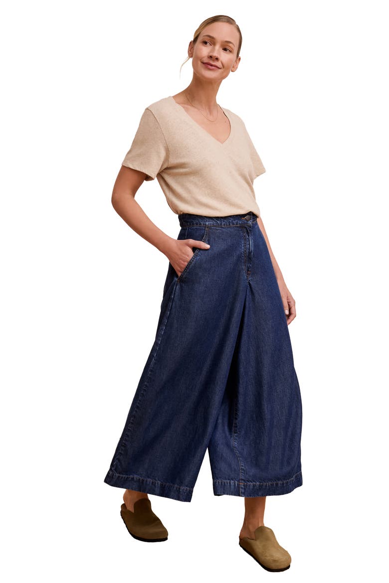 Drape Denim Culotte Pants, Alternate, color, Indigo Mid Wash