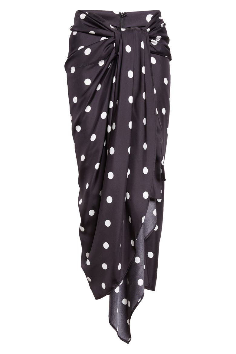 Gentile Polka Dot Draped Silk Skirt, Alternate, color, BLACK
