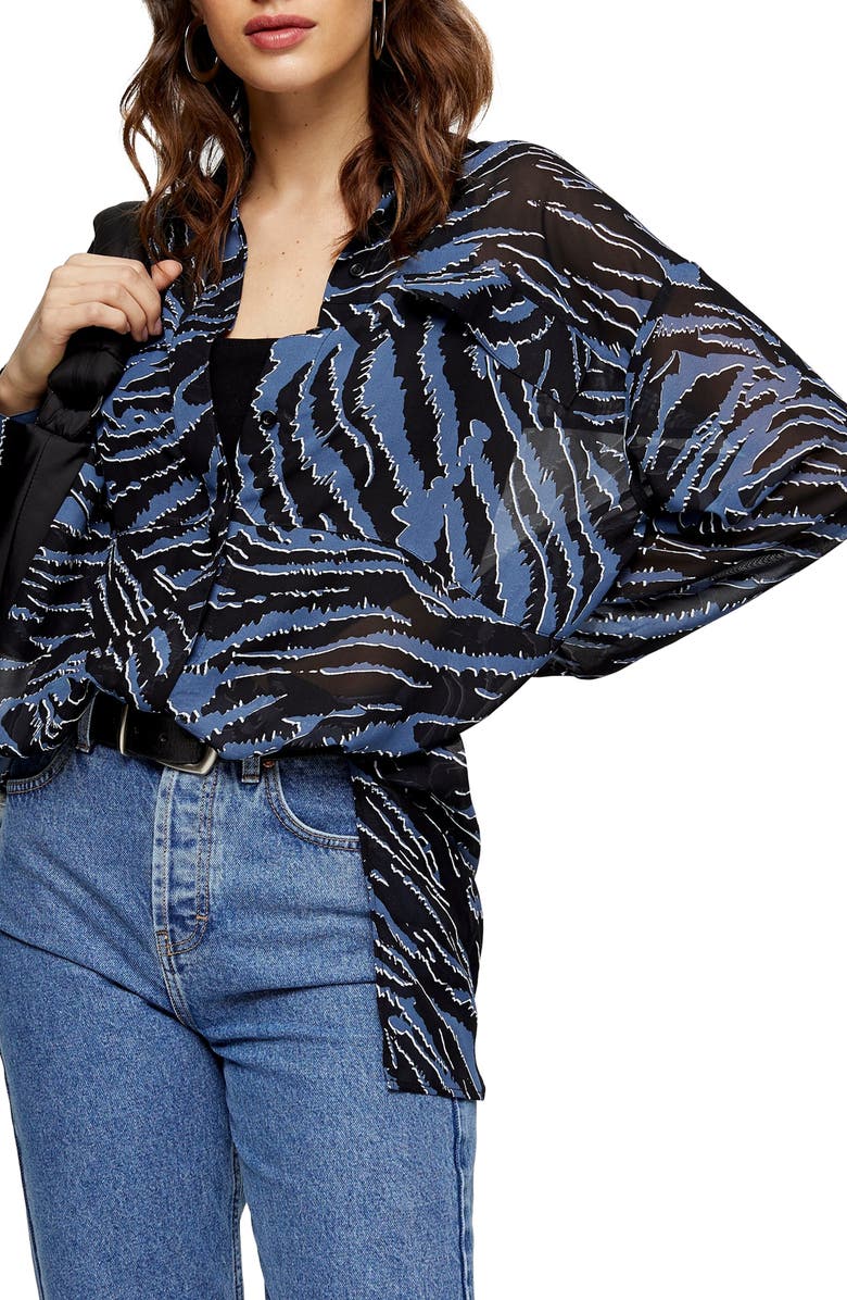 Topshop Tiger Print Oversize Shirt, Main, color,