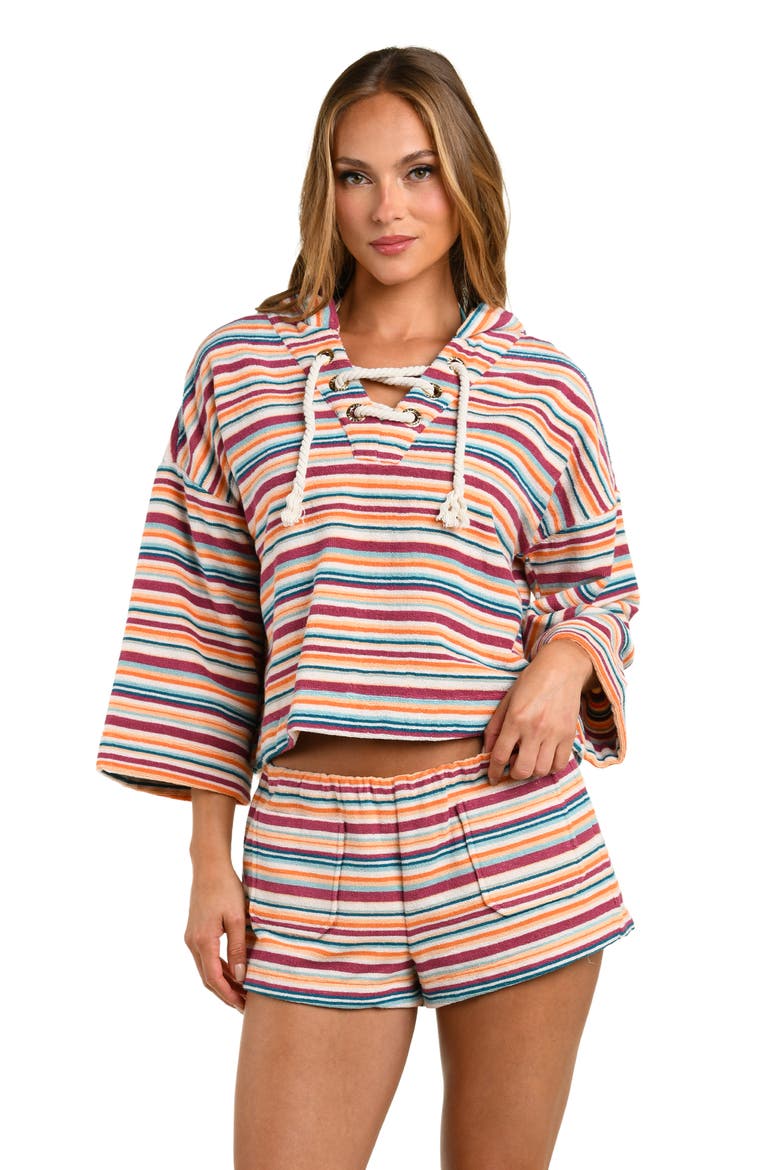 Lee Watercolor Stripe Crop Cotton Terry Cover-Up Poncho, Alternate, color, PINK MULTI