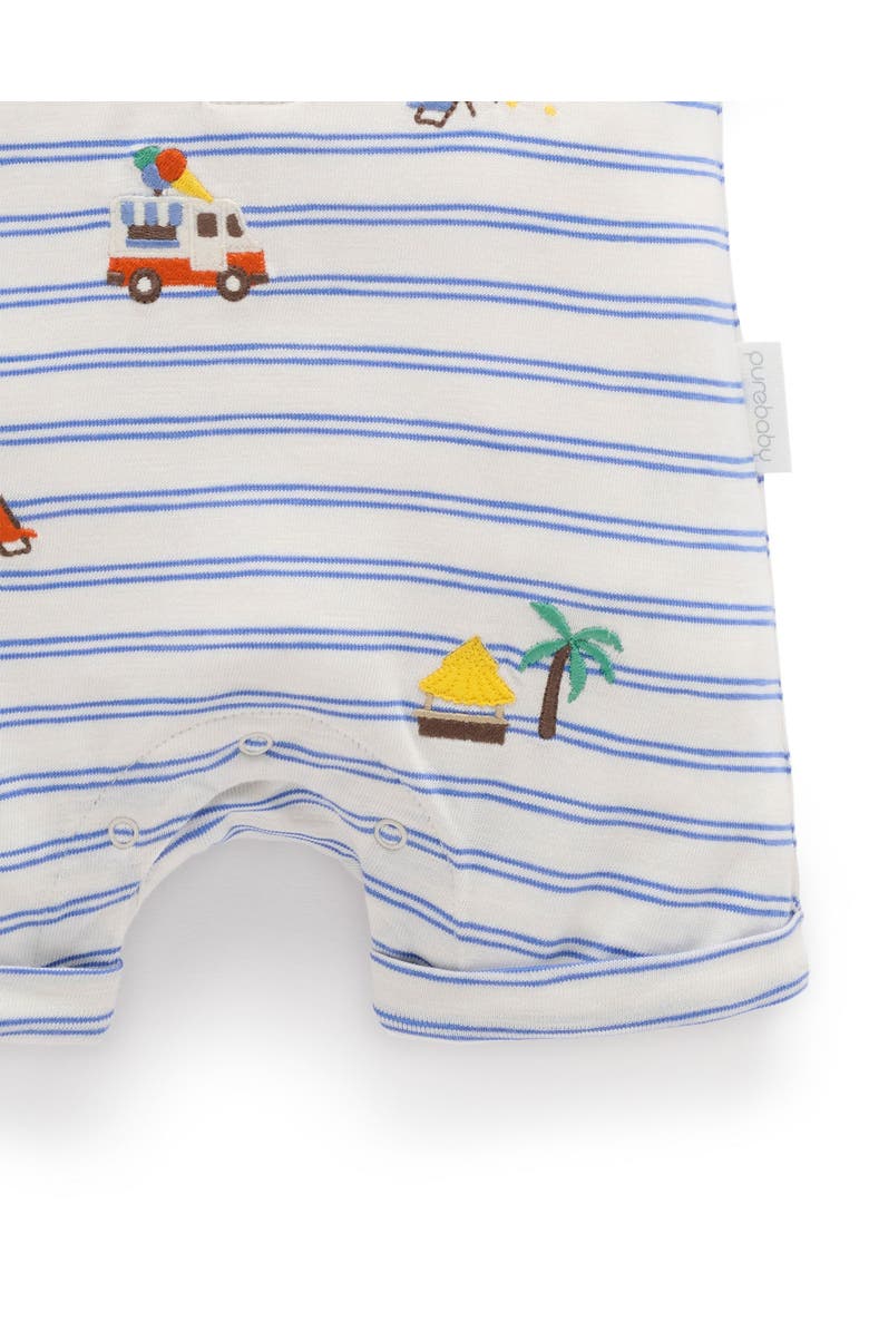 Purebaby Resort Striped Romper, Alternate, color, Pacific Mini Stripe