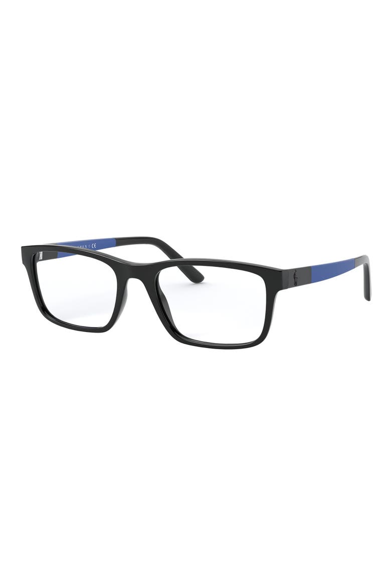 Ralph Lauren 55mm Rectangular Optical Glasses, Alternate, color, BLACK