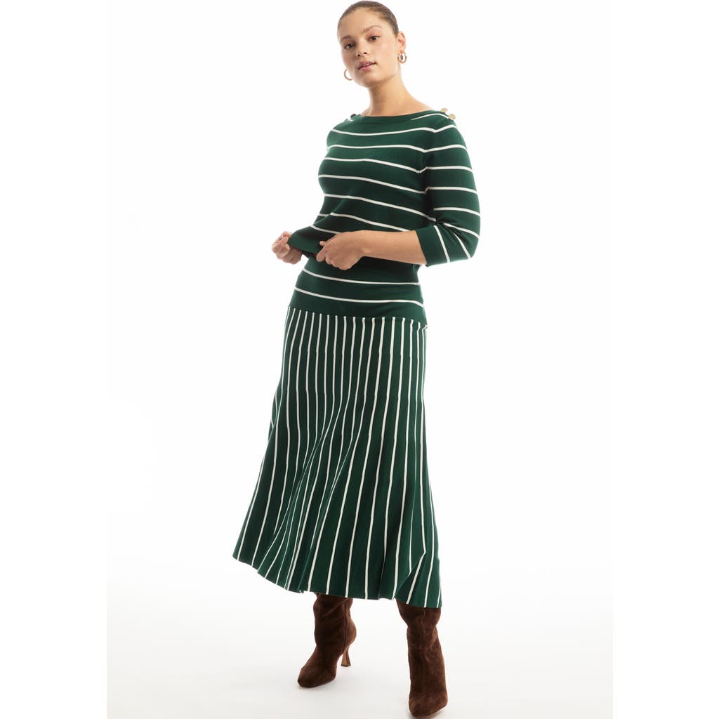 June + Vie Striped Knit Midi Skirt