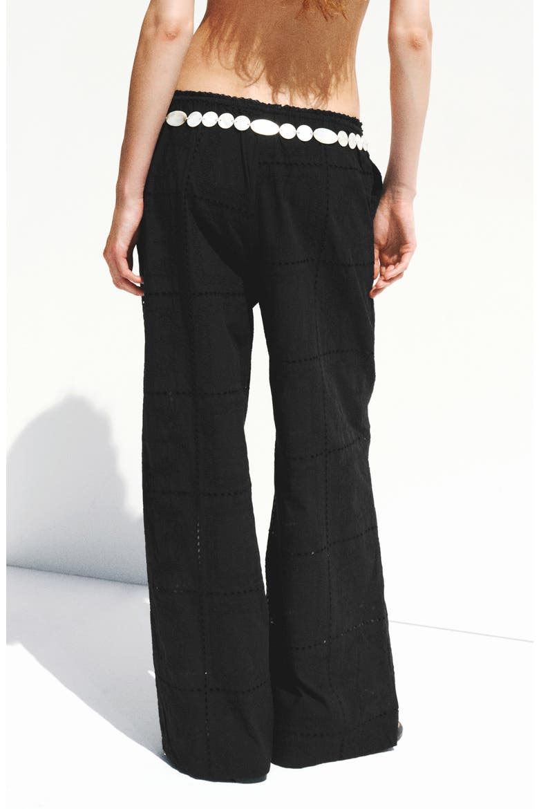 Eyelet Embroidered Cotton Trousers, Alternate, color, BLACK