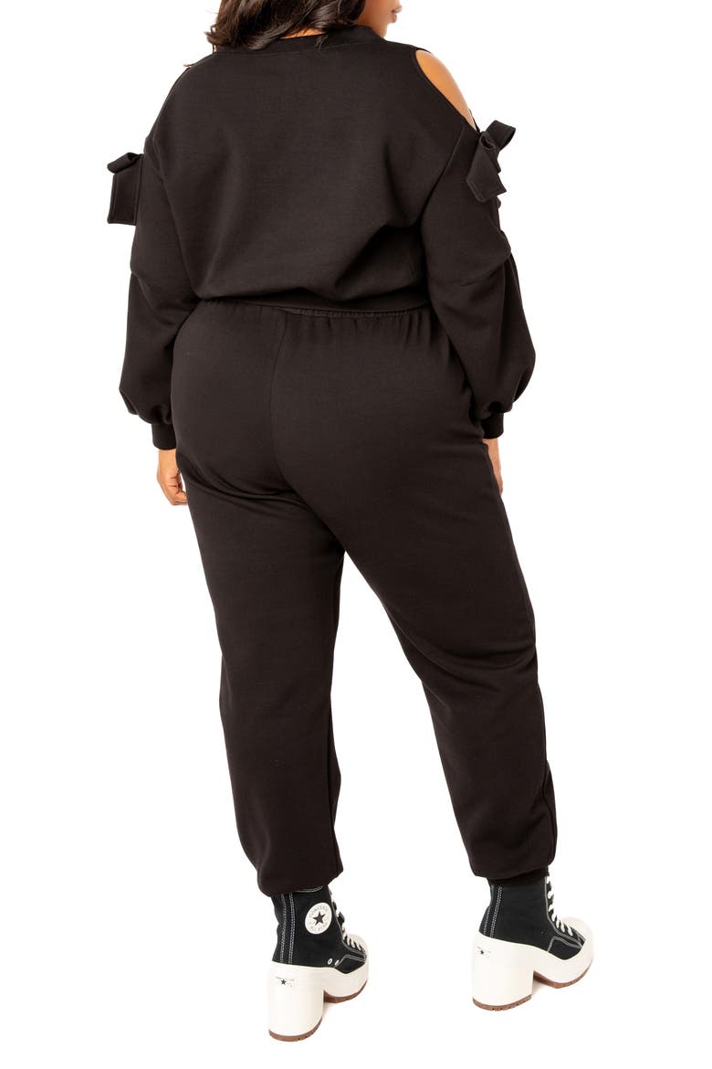 Scuba Knit Cold Shoulder Sweatshirt & Jogger Set, Alternate, color, BLACK