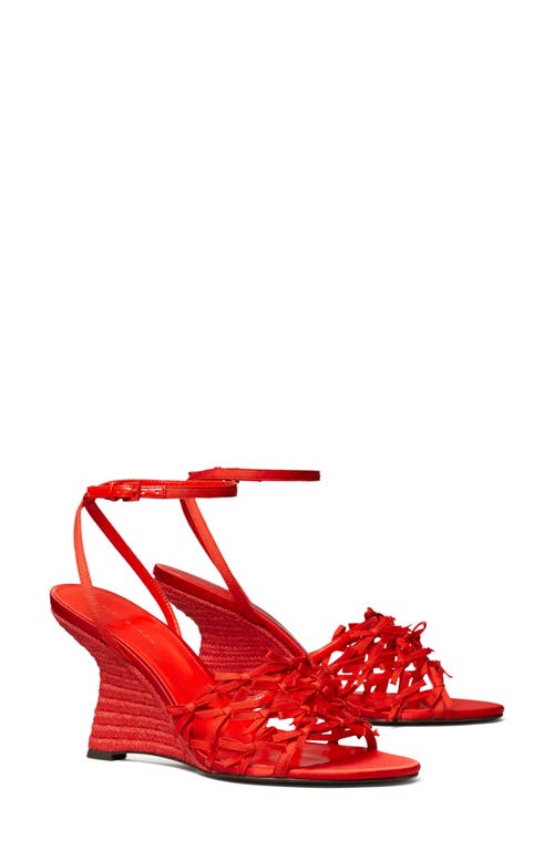 Tory Burch Mini Bow Espadrille Ankle Strap Wedge Sandal In Red