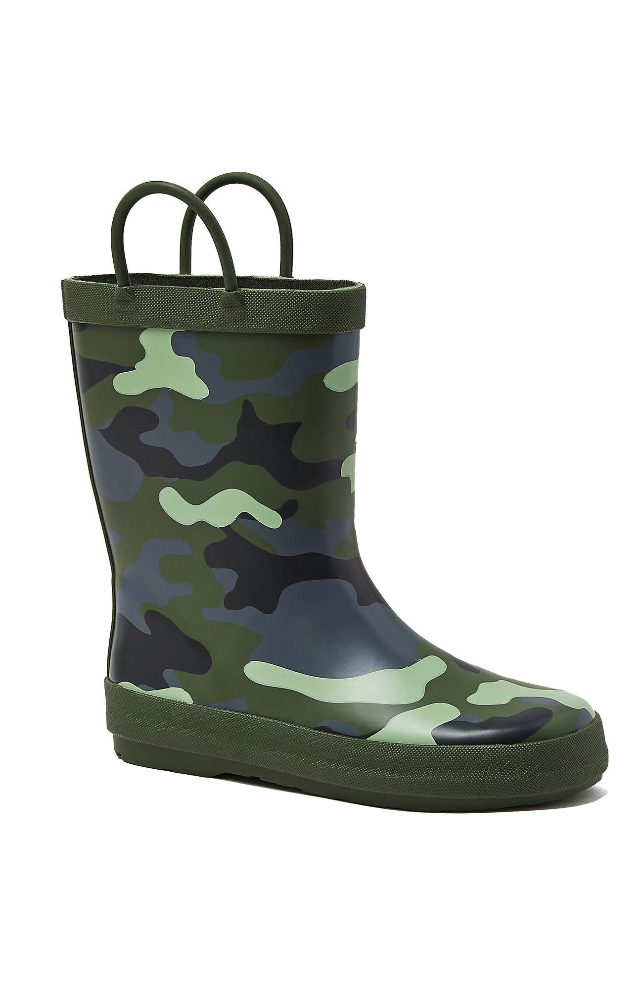 Lands' End Kids Pull On Splash Rubber Rain Boots, Main, color, Dark Green Camo